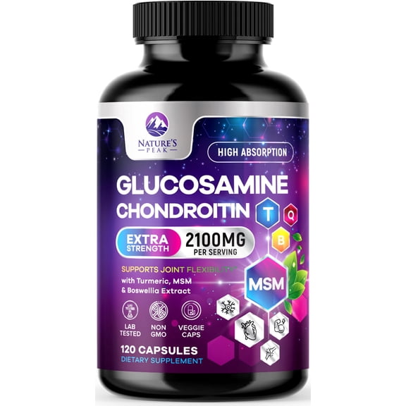Glucosamine Chondroitin, MSM & Turmeric - Extra Strength Joint Support Supplement with 1500mg Glucosamine Sulfate per Serving - for Cartilage, Joint Health & Flexibility - Bottled USA - 120 Capsules