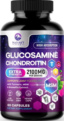 Glucosamine Chondroitin Supplements MSM Complex - Antioxidant & Joint Support with Turmeric, Boswellia, Quercetin - For Occasional Discomfort of Joints, Back, Hands, Knees & Mobility - 60 Capsules
