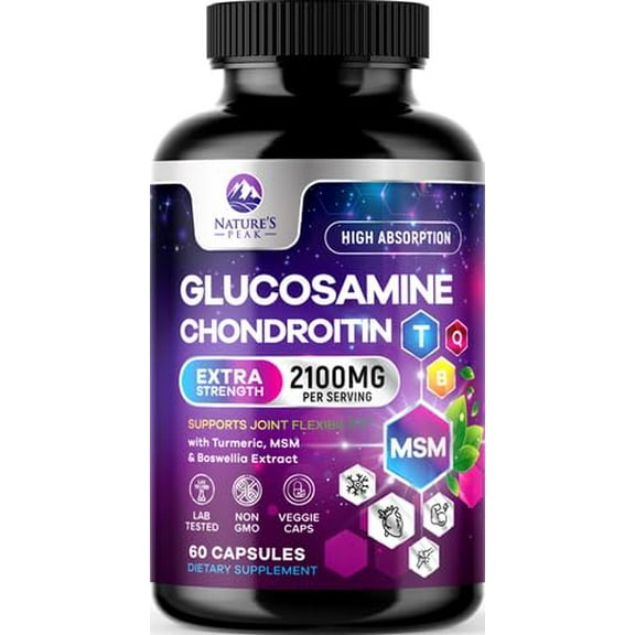 Glucosamine Chondroitin & MSM 2100mg - 3x Strength Joint Support Supplement for Mobility & Comfort - Glucosamine Complex with Turmeric, Boswellia, Bromelain & Quercetin - Bottled in USA - 60 Capsules