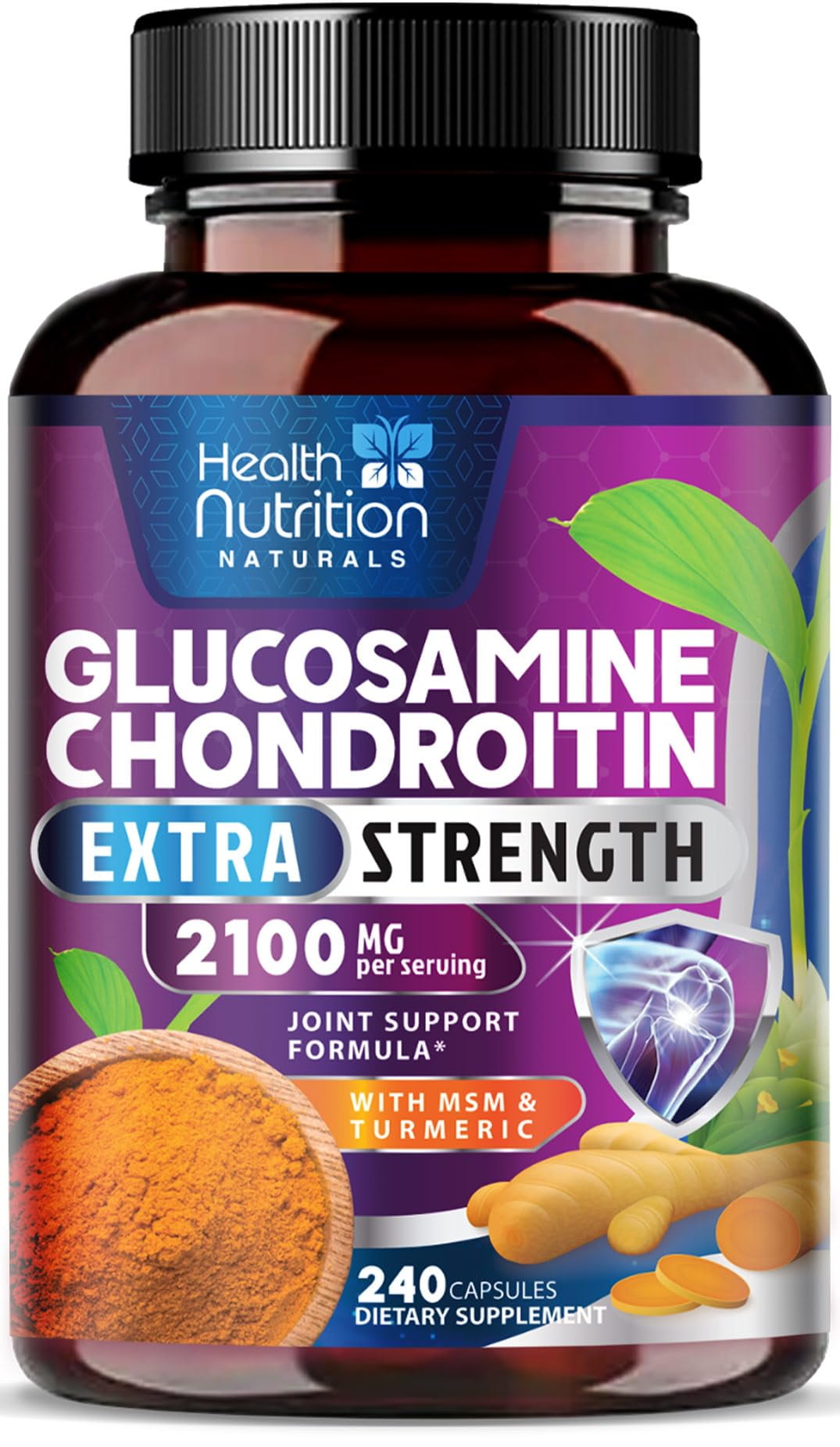 Glucosamine Chondroitin MSM Complex - 2100mg Joint Support Supplement with Turmeric & Boswellia - Quercetin for Joints, Bones, Knees & Mobility - Triple Strength Glucosamine Sulfate - 240 Capsules