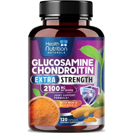 Glucosamine Chondroitin MSM 2100mg - 3X Strength Joint Support Supplement with Glucosamine Sulfate, Turmeric, Boswellia, Quercetin for Cartilage, Flexibility & Mobility, Bottled in USA, 120 Capsules