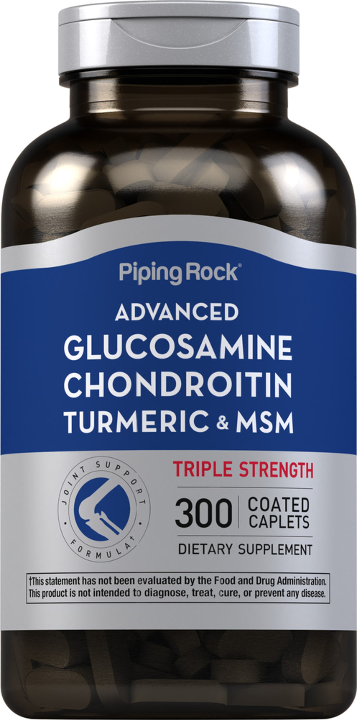 Glucosamine Chondroitin Triple Strength | 300 Caplets | with MSM and Turmeric | by Piping Rock