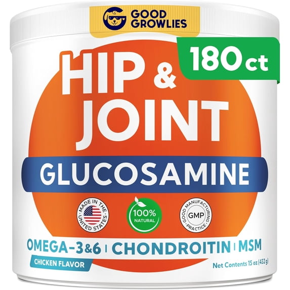 Glucosamine for Dogs Hip & Joint Supplement - Chondroitin, Omega-3, MSM - Joint Health & Pain Relief - Senior & Large Dogs - Made in USA - 180 Mobility Chews
