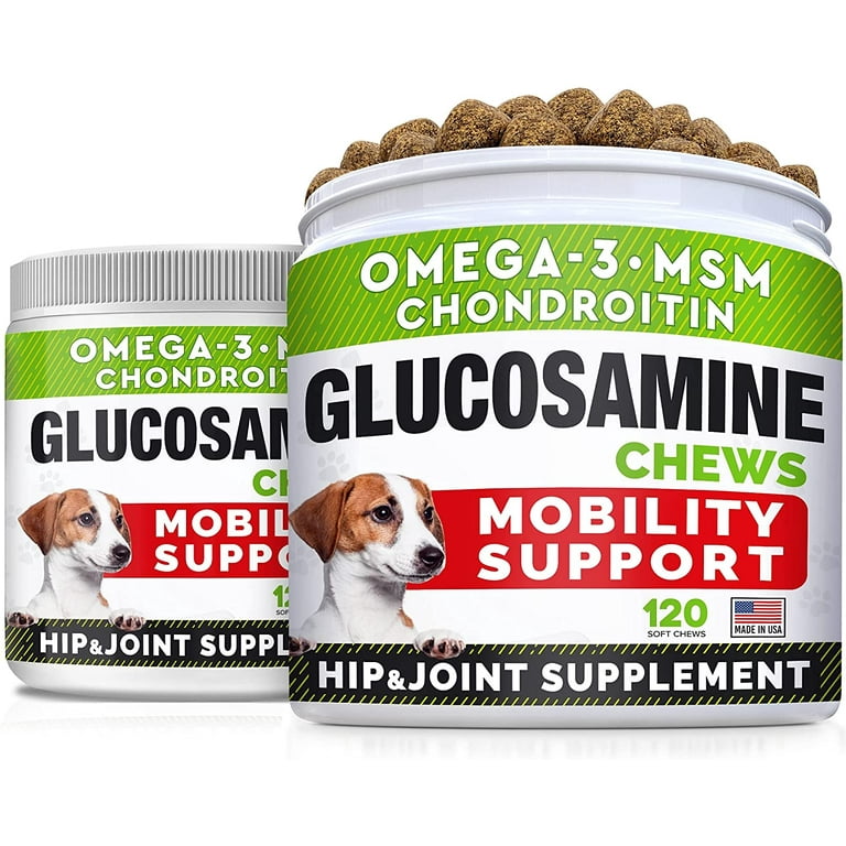 Glucosamine Treats for Dogs Joint Supplement w Omega 3 Fish Oil Chondroitin MSM Advanced Mobility Chews Joint Pain Relief Hip Joint Care