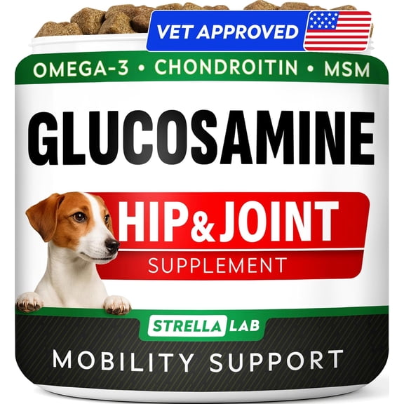 Glucosamine Treats for Dogs - Joint Supplement w/Omega-3 Fish Oil for Dogs - Chondroitin, MSM - Advanced Mobility Chews - Joint Comfort & Mobility Support - Hip & Joint Care - Chicken Flavor - 120 Ct