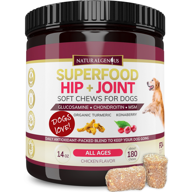 Glucosamine & Turmeric Hip and Joint Chews for Senior Dogs Pain Support