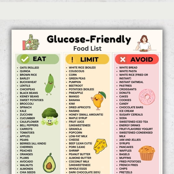 Glucose Friendly Food List Poster Low Glycemic Index Food Poster Diabetes Friendly Food Chart Low GI Diet Plan Poster poster