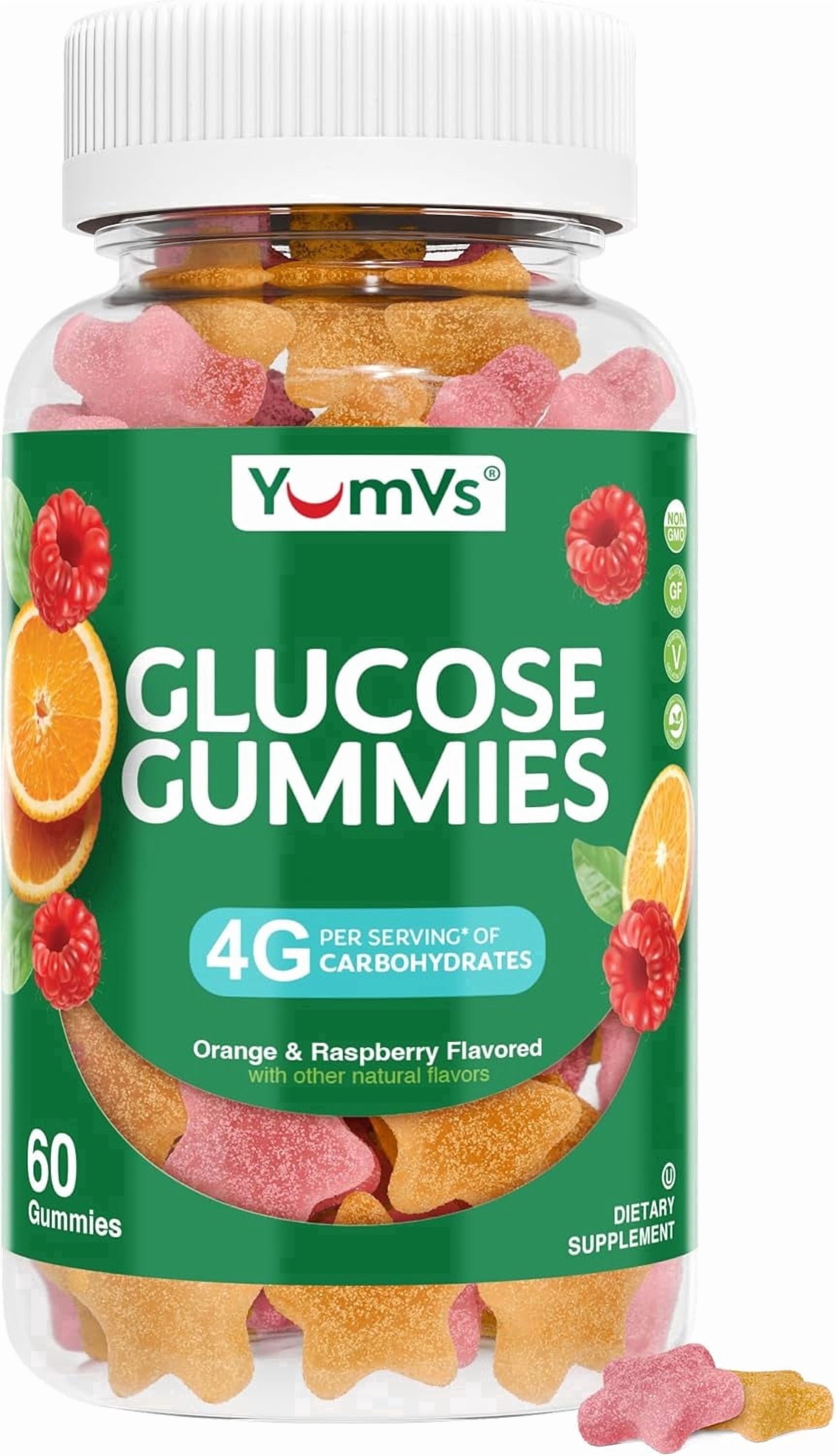 YUM-V's Fast-Acting Glucose Gummies for Adults and Kids, Vegan and Gluten Free Gummies, 60 Count