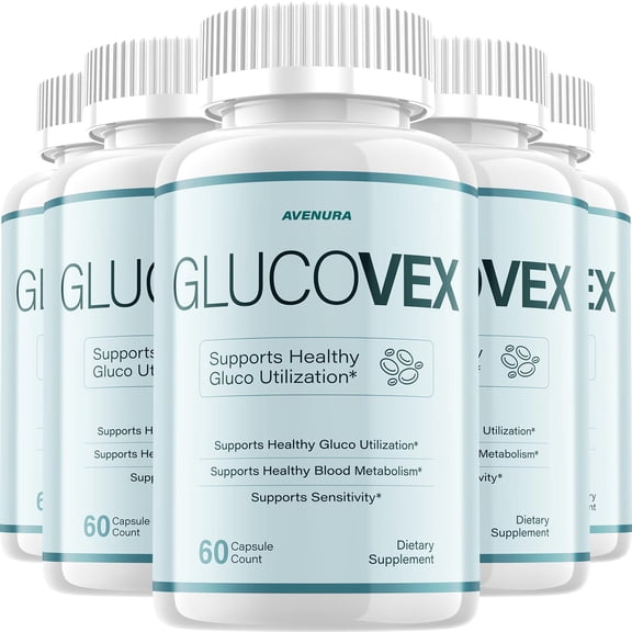 Glucovex Capsules – Natural Blend Glycogen Formula for Health Support, 5 Pack, 300 Capsules