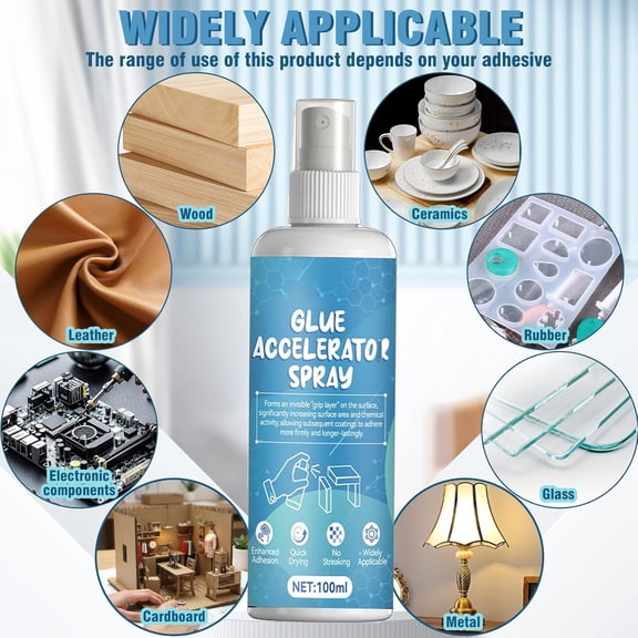 Glue Accelerator Spray (100ml) – Fast Curing Activator for CA & Super Glue, Improves Adhesion, Non-Tacky, Tackifying Plasticizer for Wood, Metal, Glass & More
