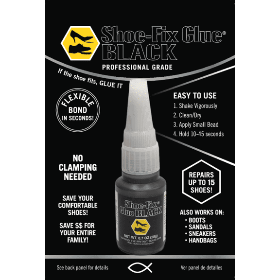 Glue Black: Professional Grade Adhesive for Shoes, Boots, Sandals, Sneakers, Handbags and More (0.7 oz/20g) Flexible Bond in Seconds, No Clamping Needed