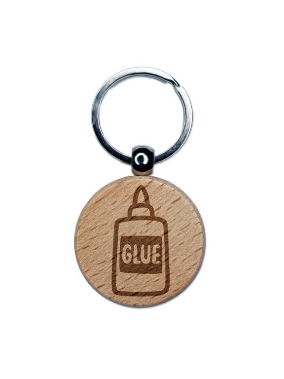 Glue Bottle Arts Crafts School Round Keychain Charm Tag - Engraved Wood