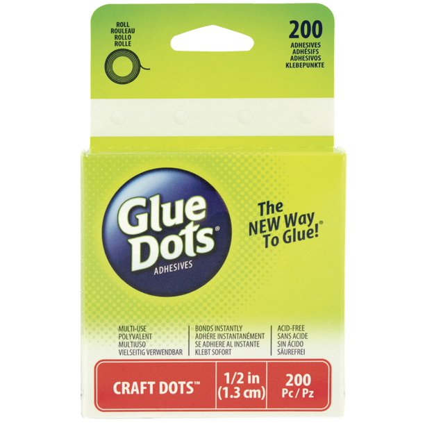 Glue Dots 200 NonToxic Craft Glue Dot Roll, 1/2 in, Clear, Pack of 200