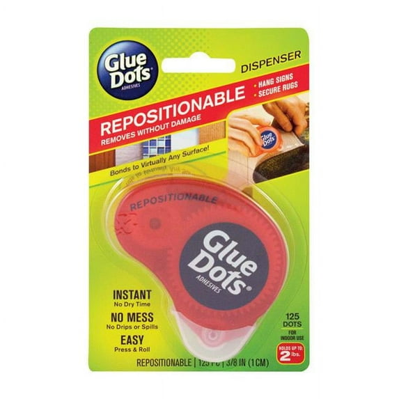 Glue Dots 9334905 Repositional Medium Strength Glue Double-Sided Adhesive Dispenser - 125 Piece