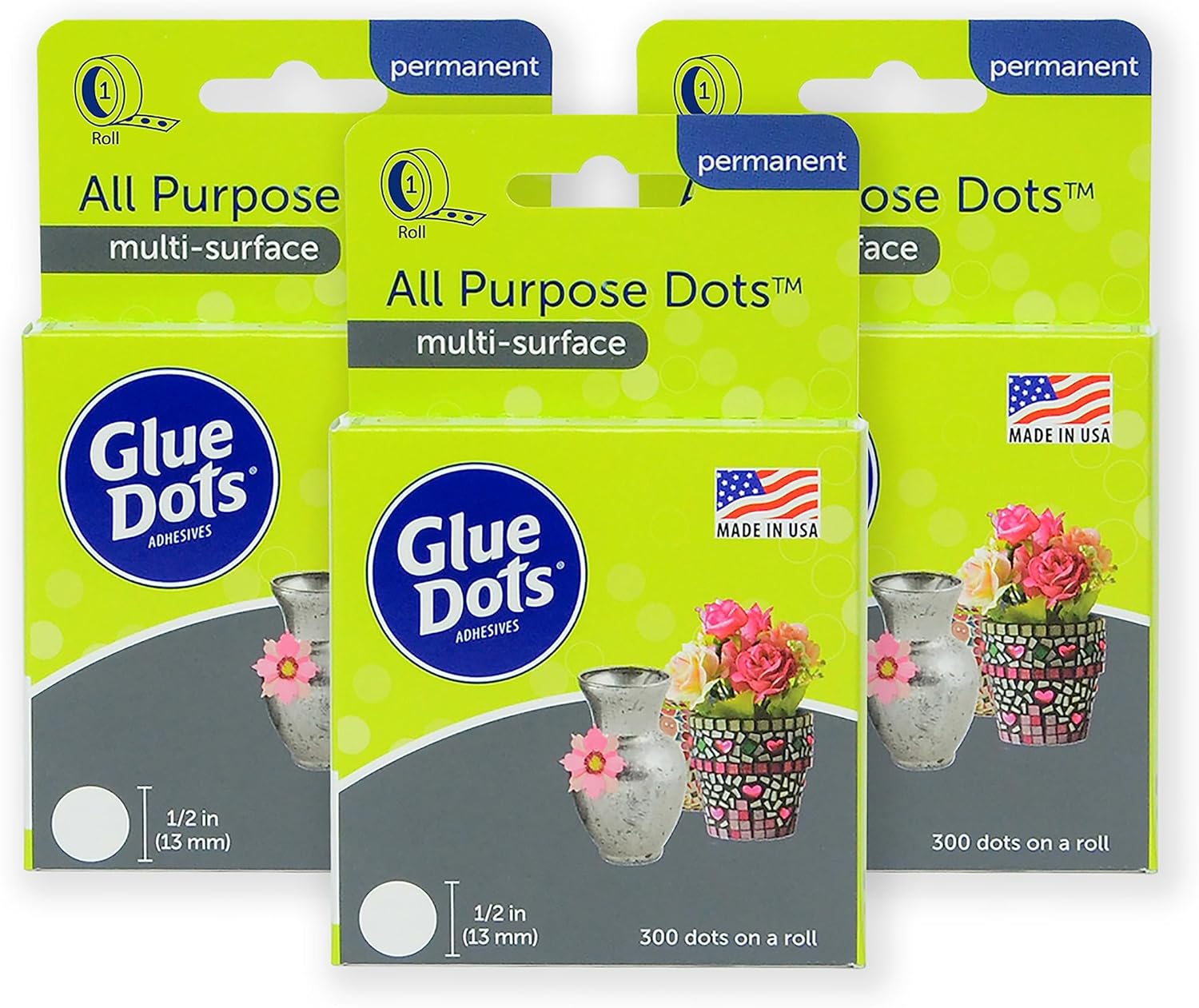 Glue Dots, All Purpose Dots, Permanent, MultiSurface, DoubleSided, 1/