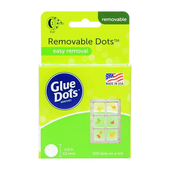 Glue Dots Removable Adhesive Dot Roll, Contains 200 (.5 Inch) Diameter Dots