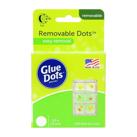 Glue Dots Removable Adhesive Dot Roll, Contains 200 (.5 Inch) Diameter Dots