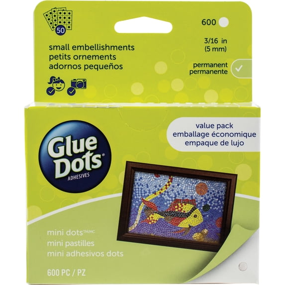 Glue Dots Mini Dots Adhesive Value Pack Sheets, 3/16 Inch, Clear, Pack of 600