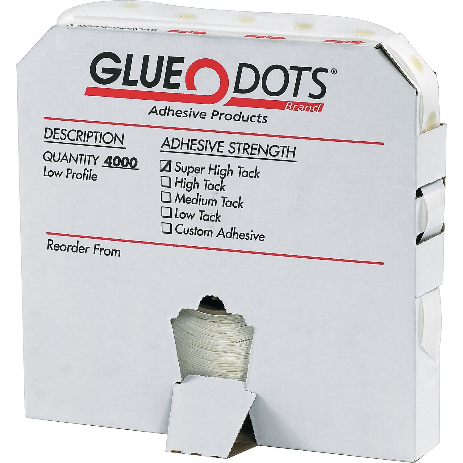 Glue Dot 1/2inch dia SUPER HIGH tac low profile, 4000 per box