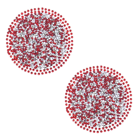 Glue-Free Black and Red Round Shiny Diamond Chest Patches - Decorative Iron-On Embellishments