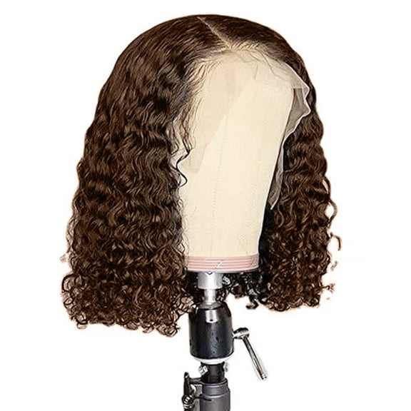 Glue Free Short Curly Bob Lace Front Wig, Deep Wavy Lace Mesh Buckle Front Wig, Forehead Wig Black Woman Hair Deep Curly Wig Wet Wavy Human Hair Wig Glue Free 10 Inches