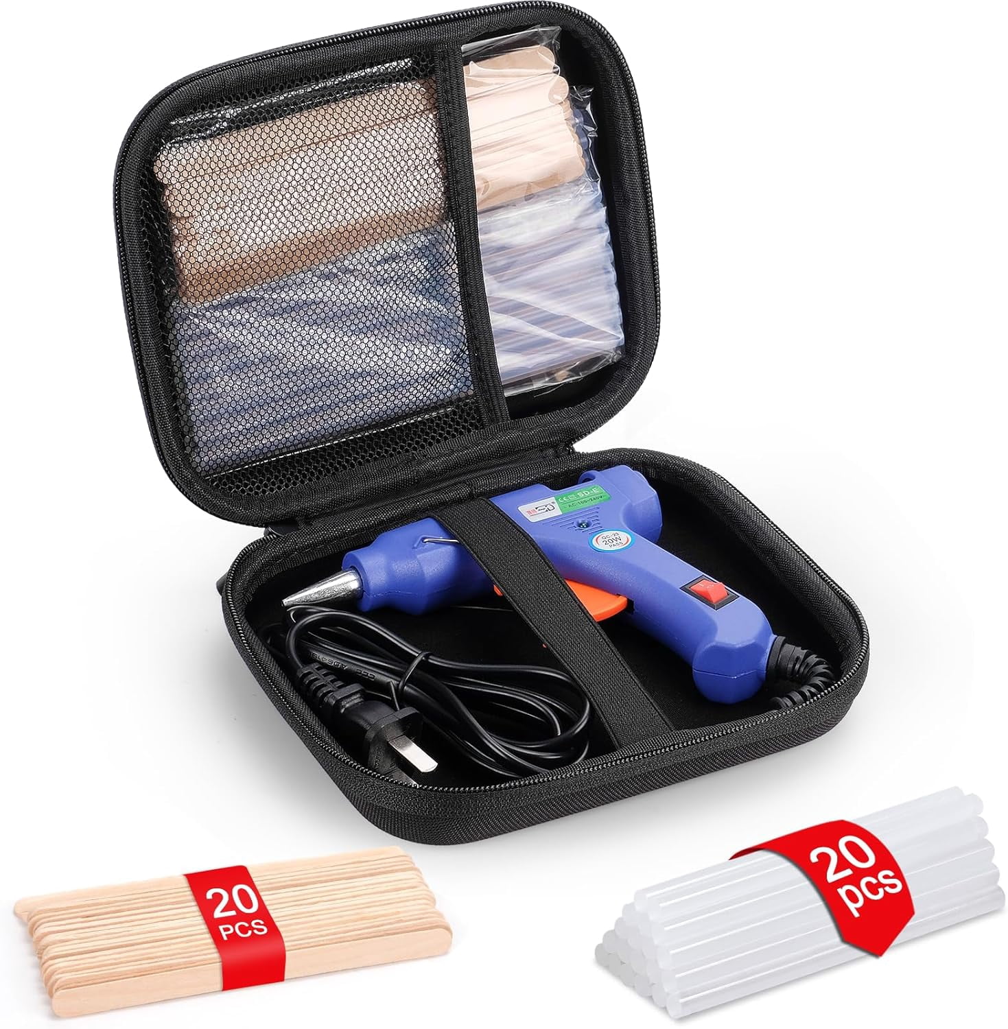 Glue Gun and Sticks Set, Hot Melt Glue Gun Mini for Crafts with 20 Pcs Glue Sticks and 20 Wood Craft Sticks,Hot Mini Glue Guns with Hardshell Carrying Case for School DIY Arts, Craft