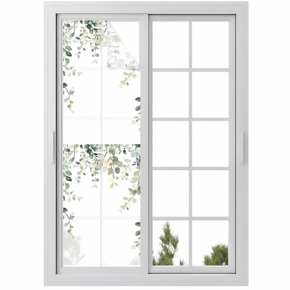 No Glue Heat Blocking Window Flims, Eucalyptus Leaves Window Privacy Film Frosted, Pastoral Farmhouse Spring Botanical Peep-proof Door Windows Tint for Bathroom, Dormitory, 17.7 x 78.7 Inches
