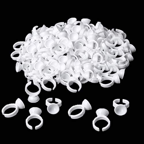 Glue Rings, 300PCS Glue Rings for Eyelash Extensions, Disposable Holder for Eyelash Extension Supplies, Makeup Plastic Nail Art Tattoo Adhesive Pigment Holders
