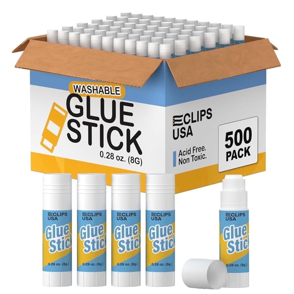 E-Clips USA Washable Glue Sticks for Arts & Crafts and Learning Supplies, 500-Pack