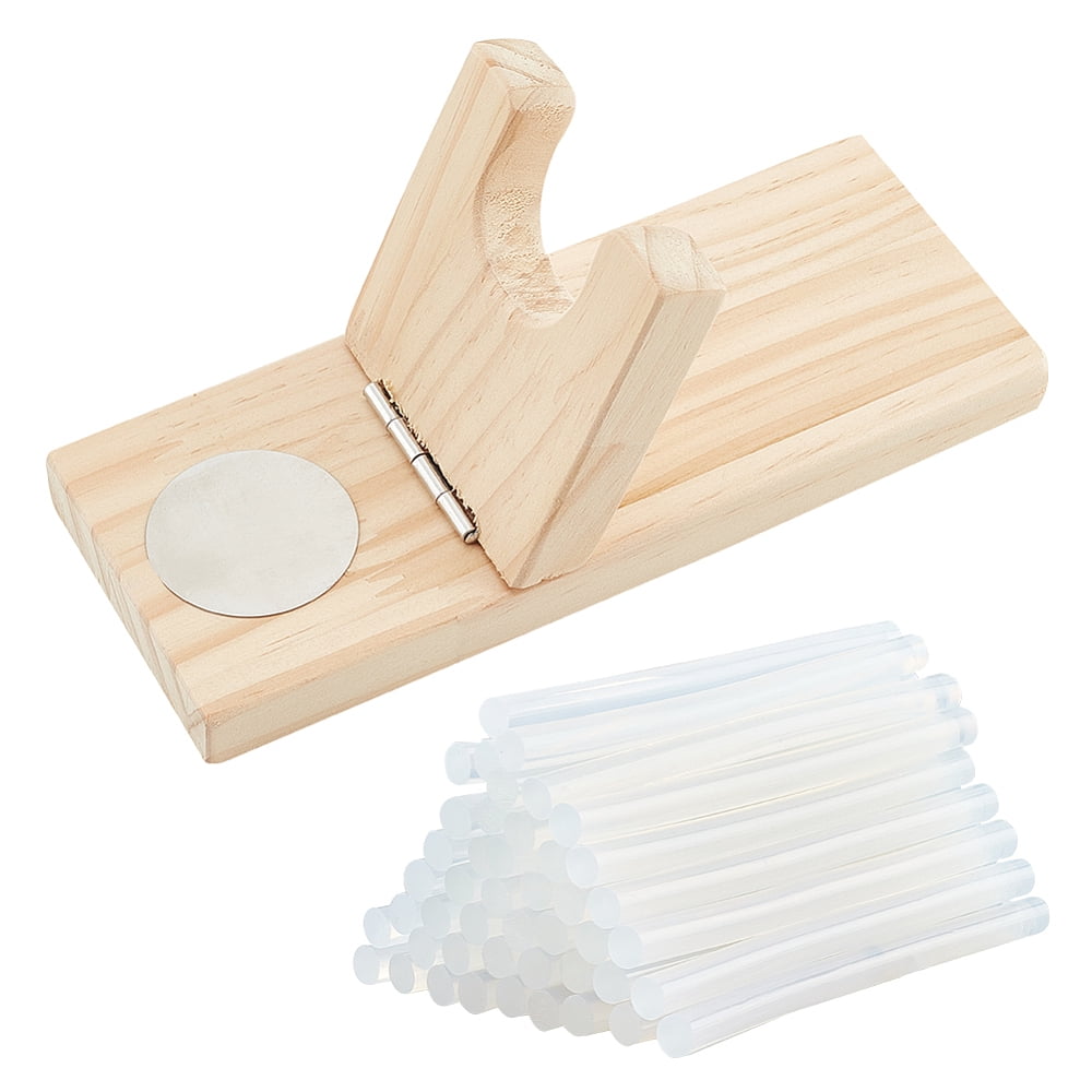 Glue Tool Sets Including Hot Melt Resin Glue Sticks and Wooden Hot Glue Holder Mixed Color Glue Stick: 9.8x0.8cm 50pcs