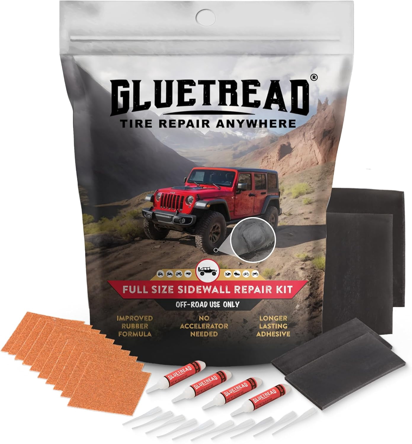 Kit De Réparation Pneu Tubeless GlueTread – Pour 4 Pneus, Diamètre 26 Pouces, Usage Tout-terrain
