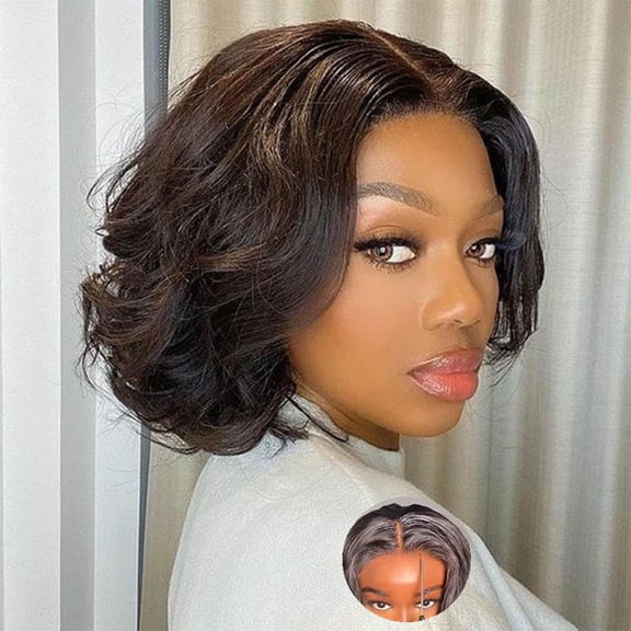 Glueless Bob Wig Human Hair Pre Plucked Wear and Go Wigs Pre Cut Lace Body Wave Short Bob Lace Front Wigs for Black Women Upgraded No Glue 4x4 Lace Closure Wigs 8 Inch