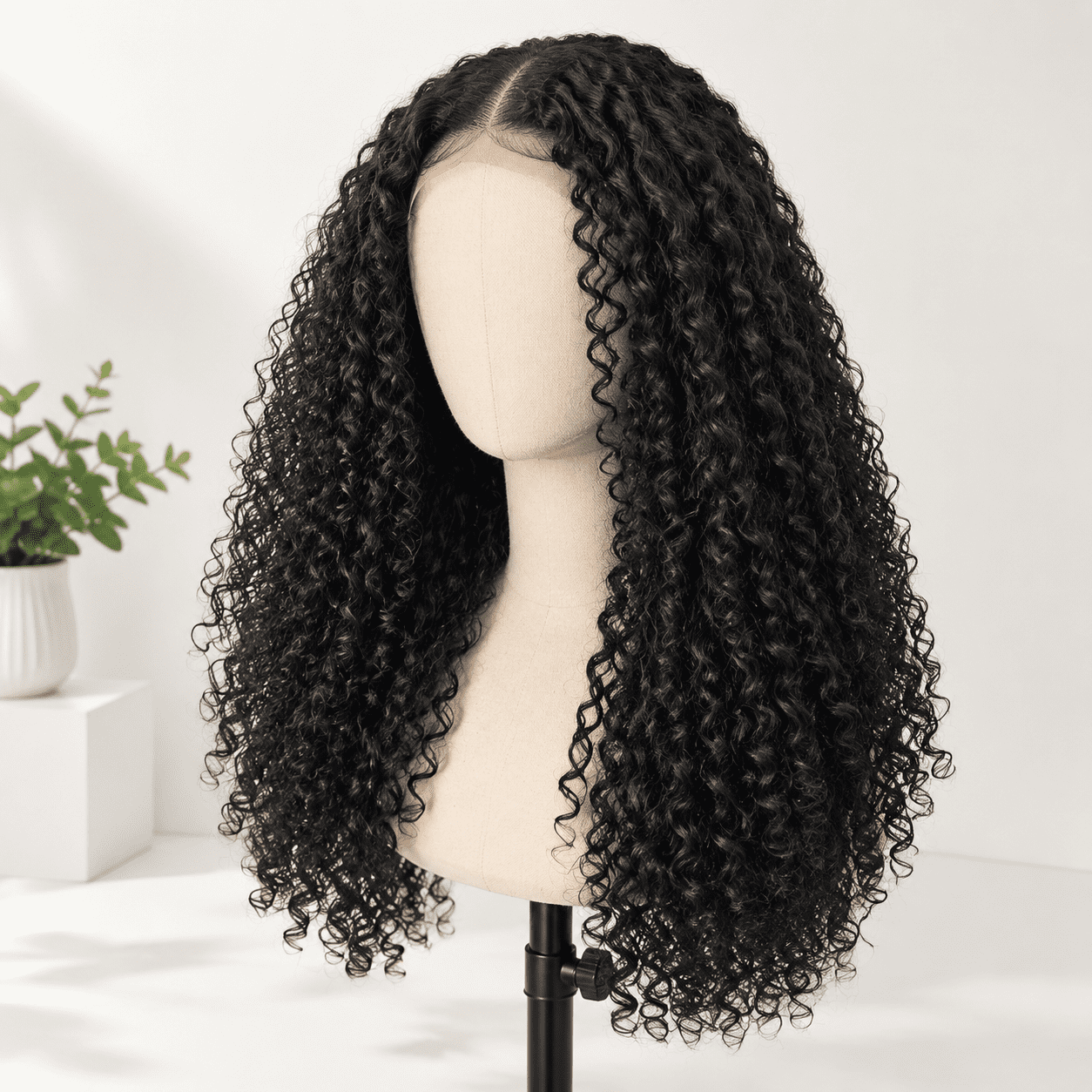 Glueless Curly Wig Pre Cut Black Synthetic Lace Front 24 Inch 4x1 ...