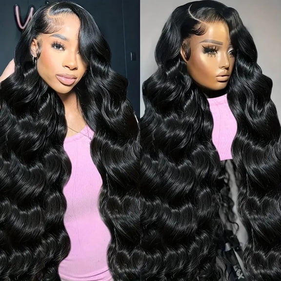 Glueless Loose Wave Human Hair Wig for Women, 360 Lace Front Wig Pre Plucked Pre Cut Wear and Go Human Hair Wig with Natural Hairline(Black,32in)