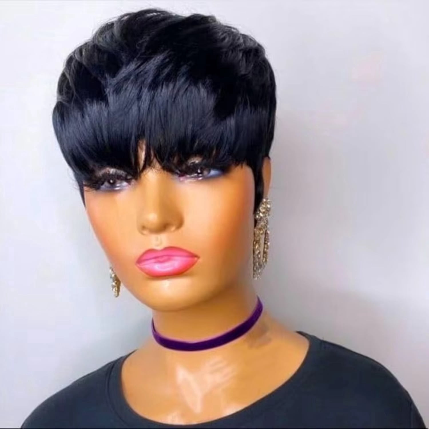 Pixie Cut Wig for Women Human Hair with Bangs Short Layered Hairpiece Unisex Human Hair Pixie Cut Wig with Bangs, 150% Density  main image 3
