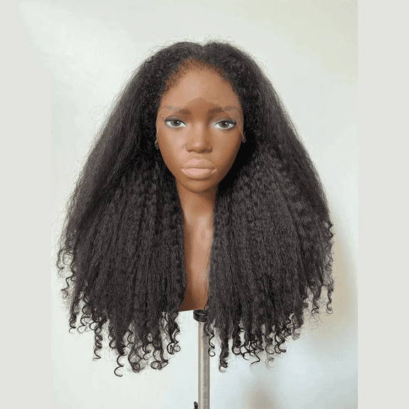Glueless Soft 180% Density Black Synthetic HairYaki Kinky Straight Lace Front Wig 30 Inch Preplucked Baby Hair & Heat Resistant Glueless Daily Wig for Women