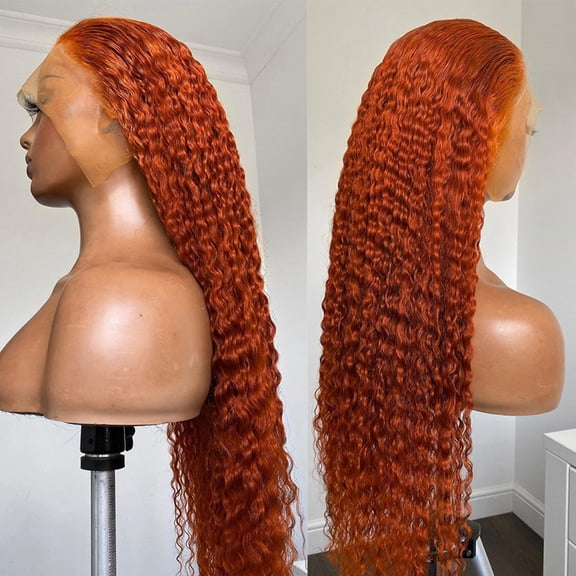 Glueless Soft Orange 180% Density Ginger Synthetic Hair |Kinky Curly Lace Front Wig | 26 Inch Long Preplucked Baby Hair & Heat Resistant |  Daily Wig for Women)