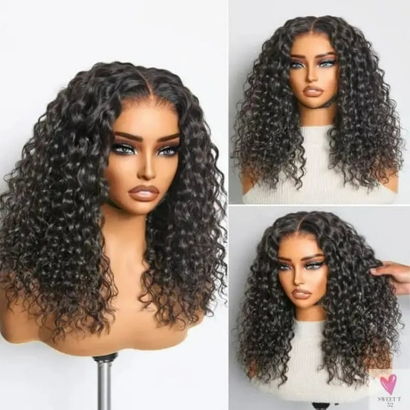 Glueless Wigs - Deep Wave Human Hair, Ready to Wear Curly Wigs. Lace Front Wigs, Wear And Go, Pre-Plucked, Pre Cut Lace Closure Wigs