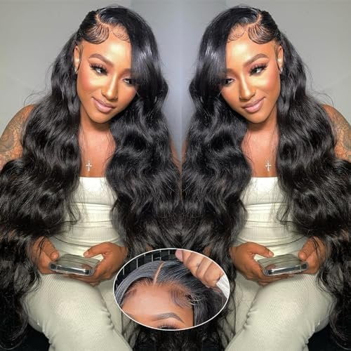 Glueless Wigs Human Hair Pre Plucked Pre Cut 7x6  Lace Closure Wig 24 Inch  Wave Human Hair Wigs 250% Density Drawstring Glueless Wigs human hair for Beginners.