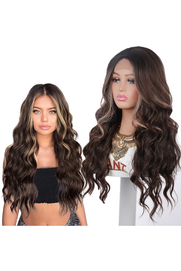 Glueless wigs, pre-plucked and pre-cut for beginners, women's synthetic lace front wigs, long wavy lace hairline with middle parting, suitable for daily parties, ready to wear in 3 seconds