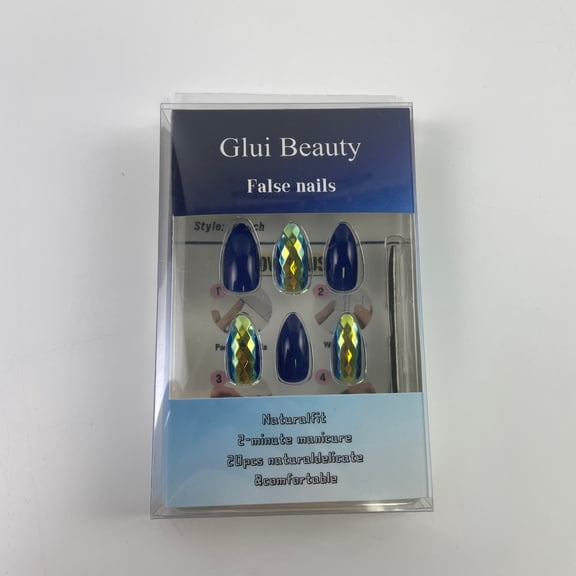 Glui Beauty False nails,Blue Press on Nails Short Square Square Fake Nails Acrylic Solid Color Dark Blue False Nails Kits for Women Stick Glue on Nails 20 Pcs