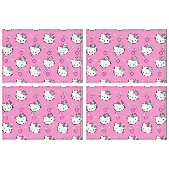 Glulhu Hello Kitty Linen Placemats Set of 4–6pcs – 12 x 18 Inch, Heat Resistant, Durable, Non-Slip Washable Cute Cartoon Table Mats for Dining, Kitchen, Party 1