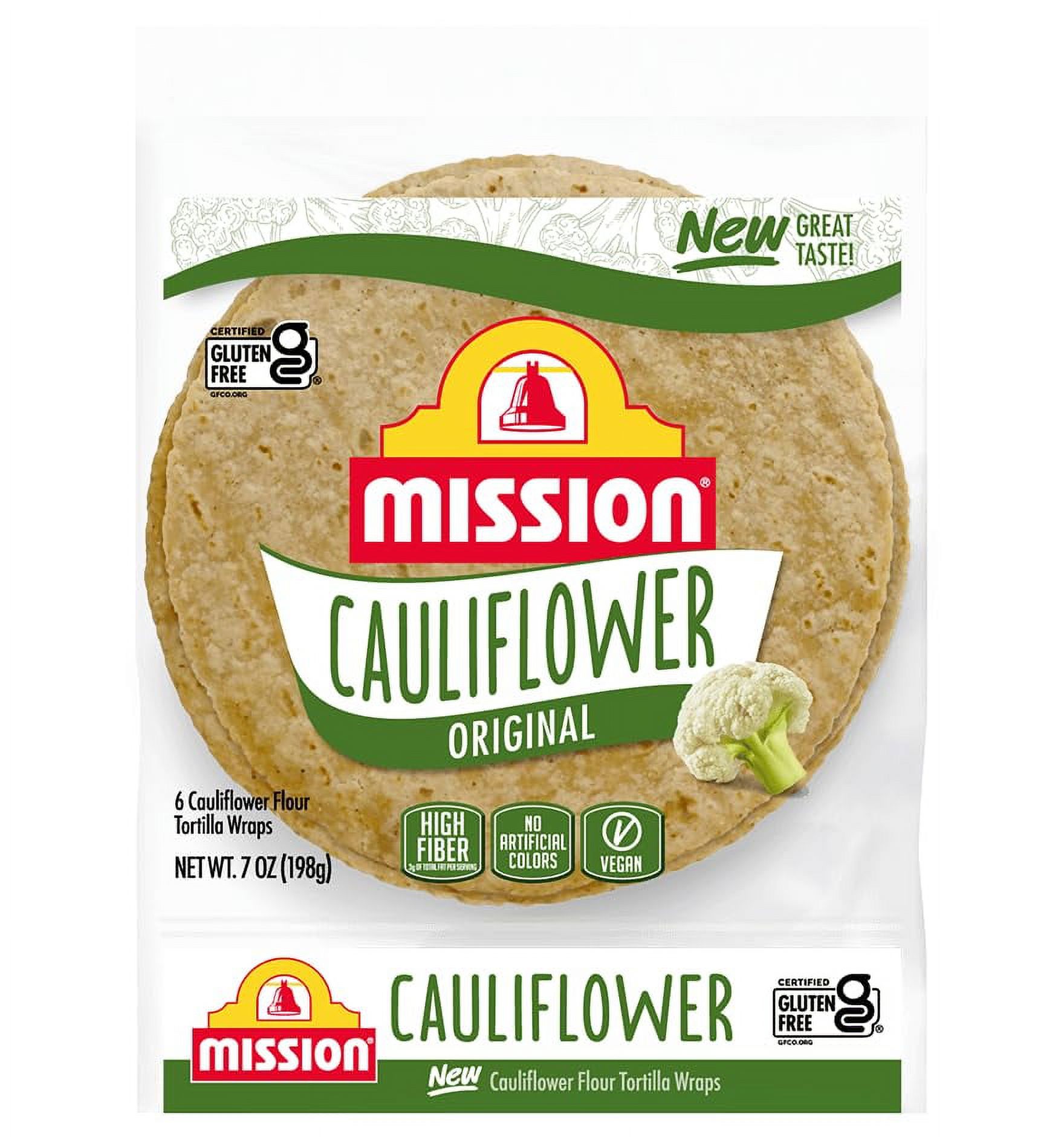 Gluten Cauliflower Soft Taco Tortillas, High Fiber, 6 Count 2 Packs