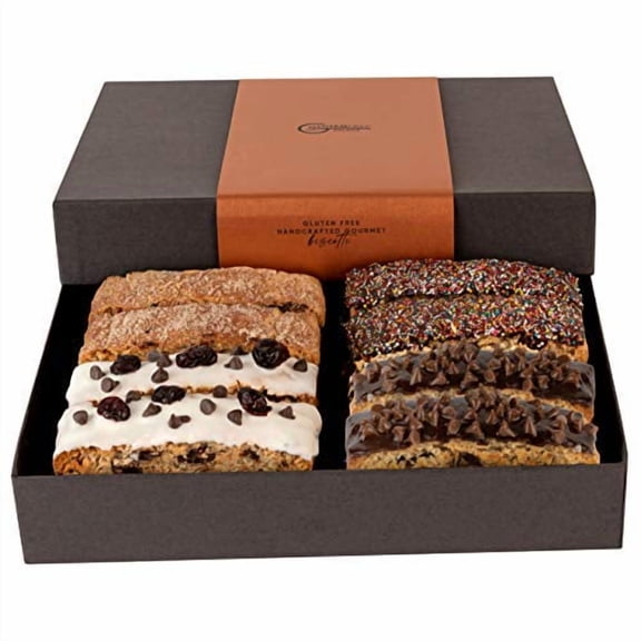 GFP Chocolate Biscotti Gift Box  Assorted Gluten Free & Kosher Italian Cookies, 8 Piece, 16 oz Gourmet Gift Basket