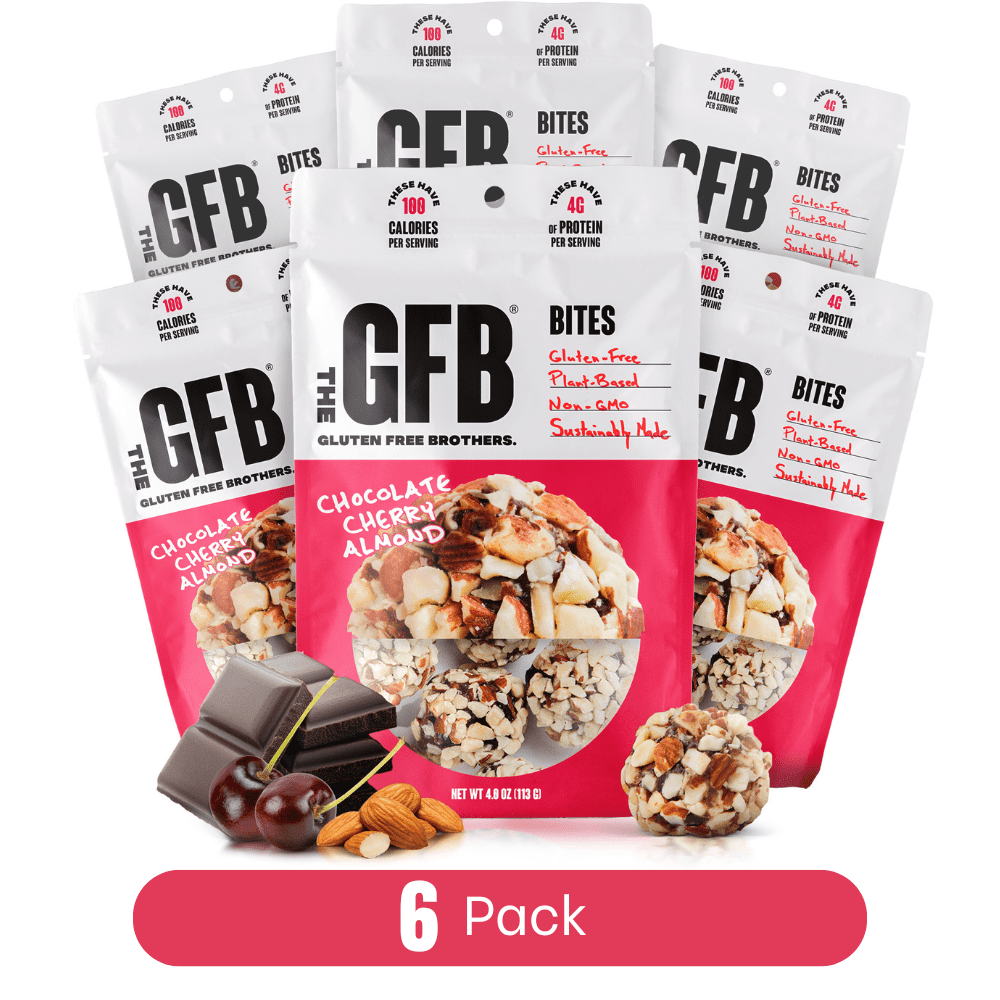 The Gluten Free Brothers Chocolate Cherry Almond Bites - Gluten Free Protein Balls – Non GMO, Soy Free, Vegan – Snack Size Plant Based Protein Energy Balls, 4 Oz (6 Count)