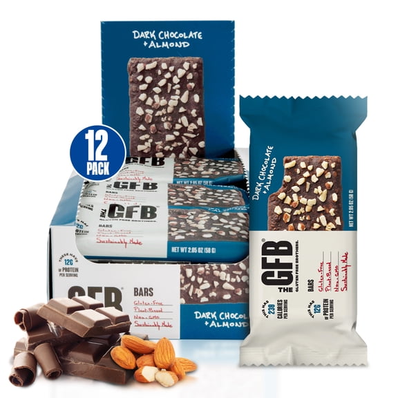The Gluten Free Brothers The GFB Dark Chocolate Almond Snack Bars - Gluten Free Protein Bars Non GMO, Soy Free, Dairy Free, Vegan Plant Based Protein Bars, 2.05 Oz (12 Count)