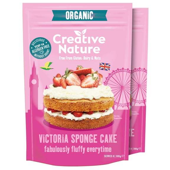 Gluten Free Cake Mix | Creative Nature Victoria Sponge Cake Mix | Organic, Nut Free, Dairy Free Baking Mix | Top 14 Allergen Free | 2 Pack