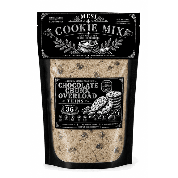 MESI Woodshop & Spice House Gluten Free Chocolate Chip Cookie Mix, Thins, Almond Flour, Vegan, Dairy Free, Plant Based, Makes 36 Cookies, 32 oz