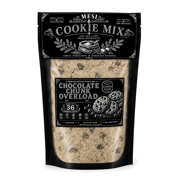 MESI Woodshop & Spice House Gluten Free Chocolate Chip Cookie Mix, Almond Flour, Vegan, Dairy Free, Plant Based Baking Mix, Makes 36 Cookies, 32 oz