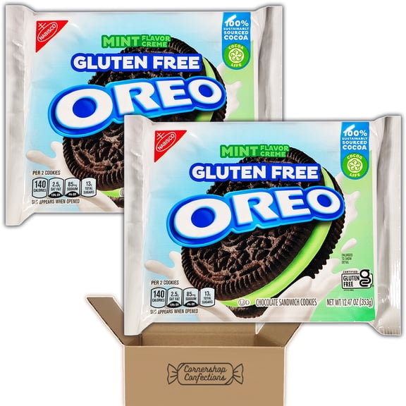 Gluten Free Oreo Bundle - Mint Chocolate Sandwich Cookies - 2 Individually Sealed Containers - 100% Sustainably Sourced Cocoa - On The Go Snack, Lunches, Movies in Cornershop Confections Pack